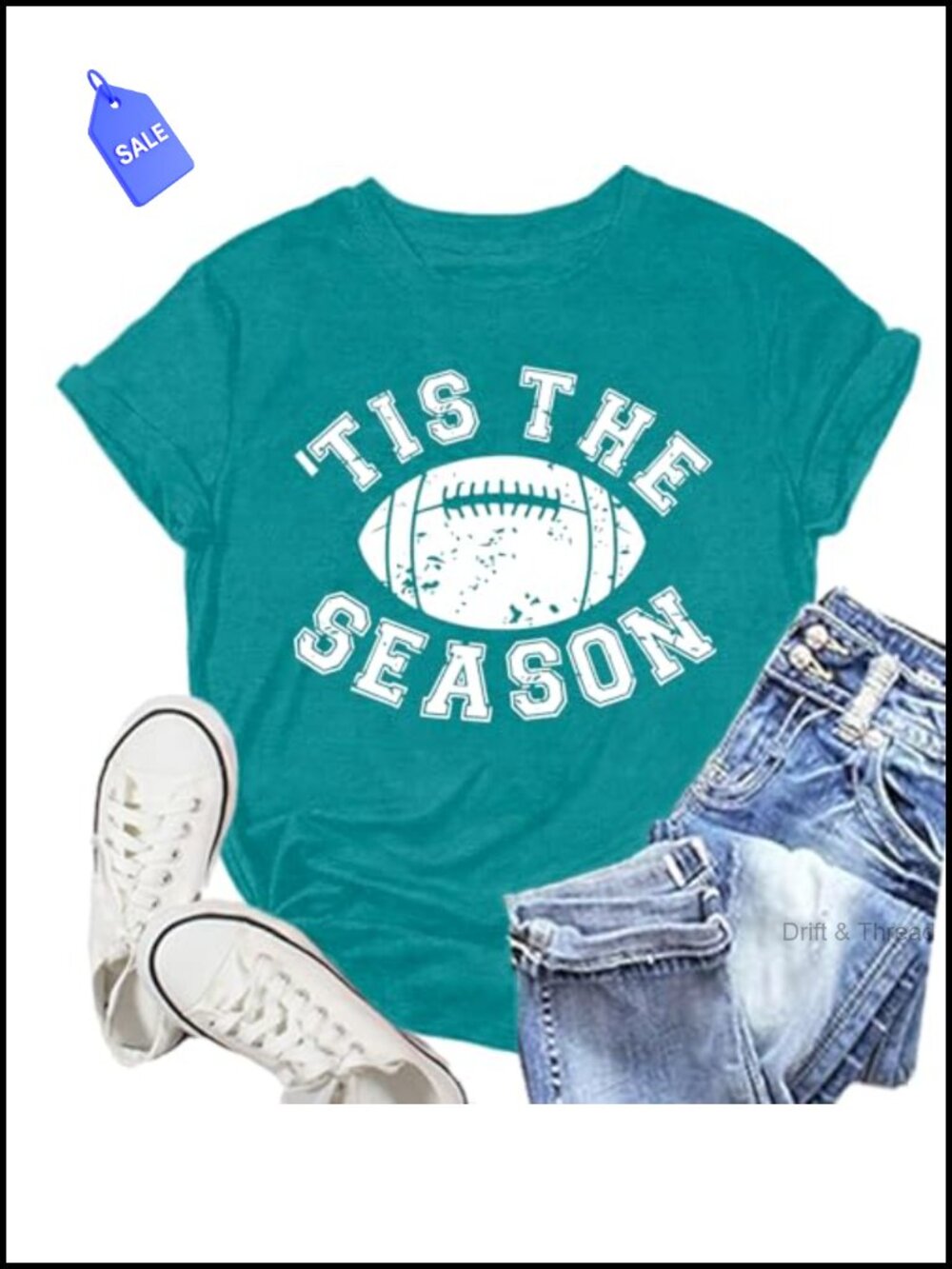 Women's Football Game Day Tee Crew Neck Relaxed Fit Rugby T-Shirt